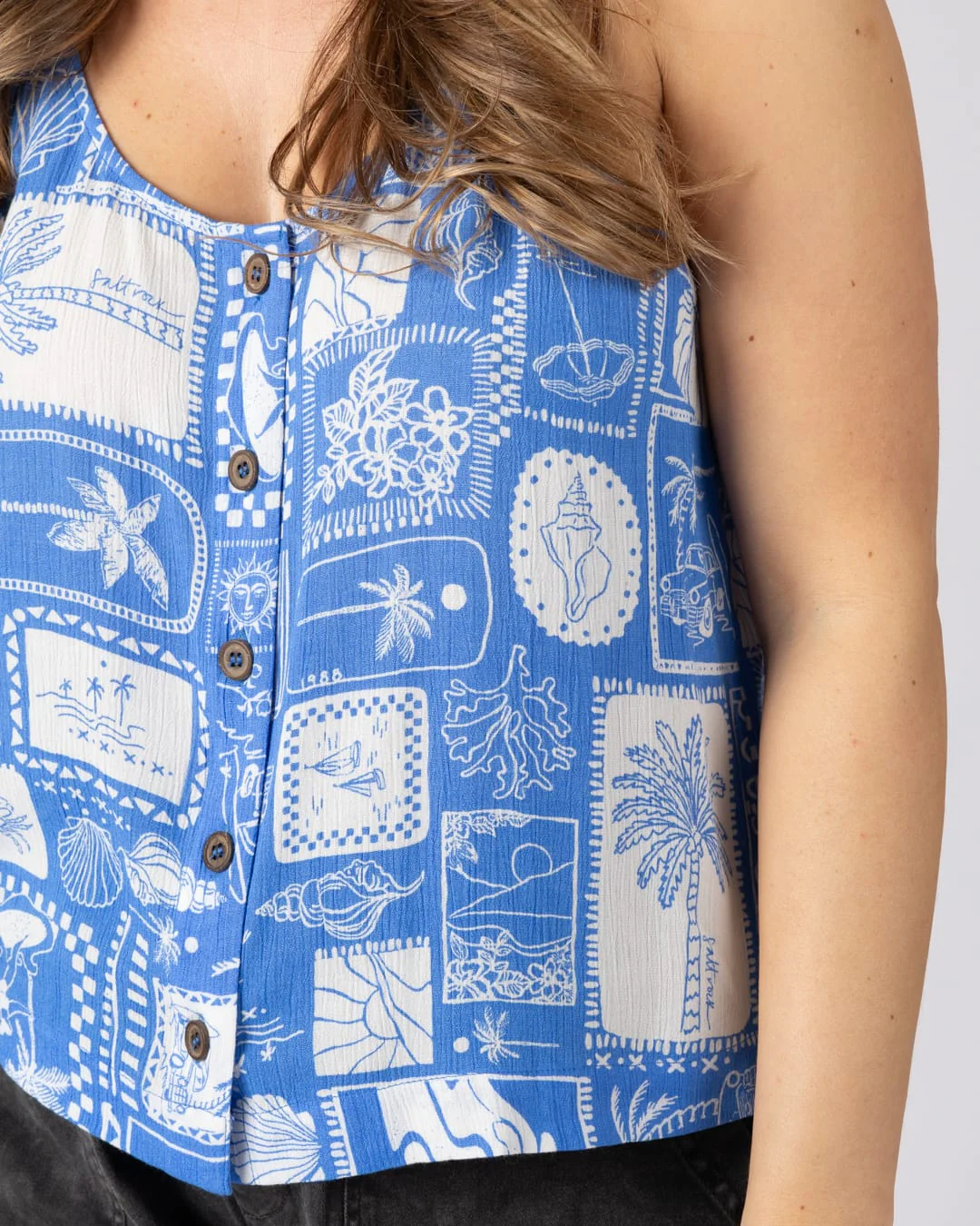 Island Tiles Womens Vest in Bright Blue - Image 3