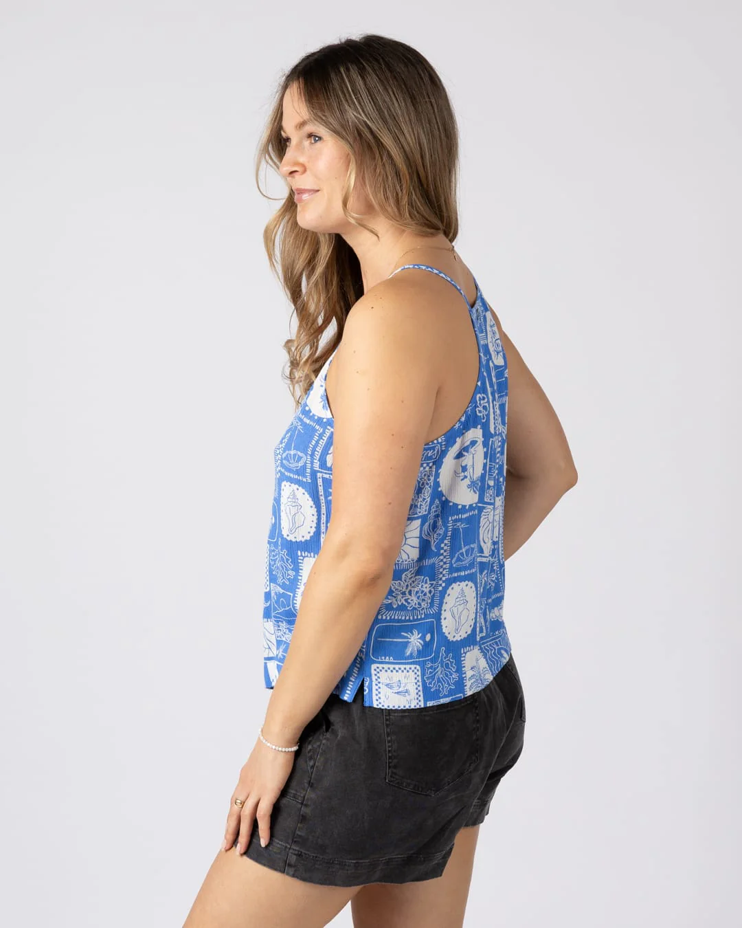 Island Tiles Womens Vest in Bright Blue - Image 4