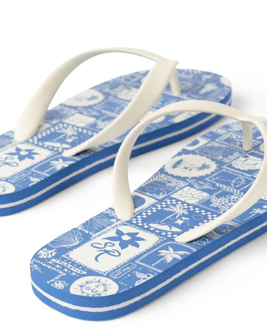 Island Tiles Womens Flip Flops in Bright Blue - Image 5