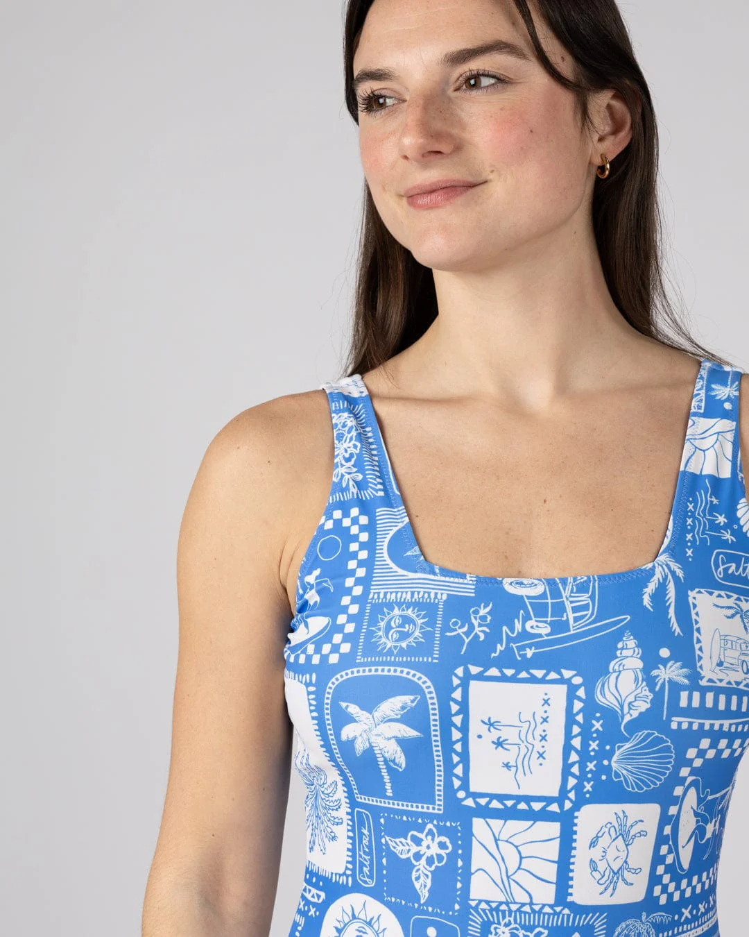 Island Tiles Womens Reversible Swimsuit in Blue - Image 4