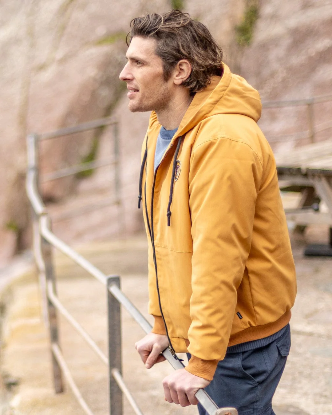 Jace Mens Casual Bomber Jacket in Yellow - Image 2