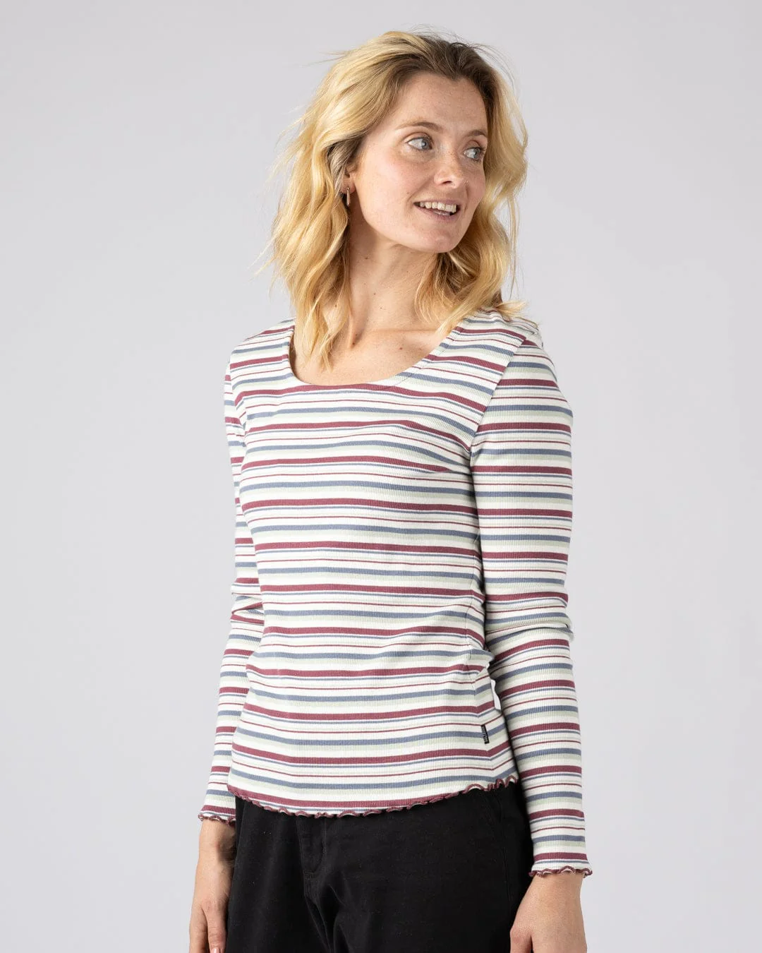 Lenna Womens Long Sleeve T-Shirt in Multi Stripe