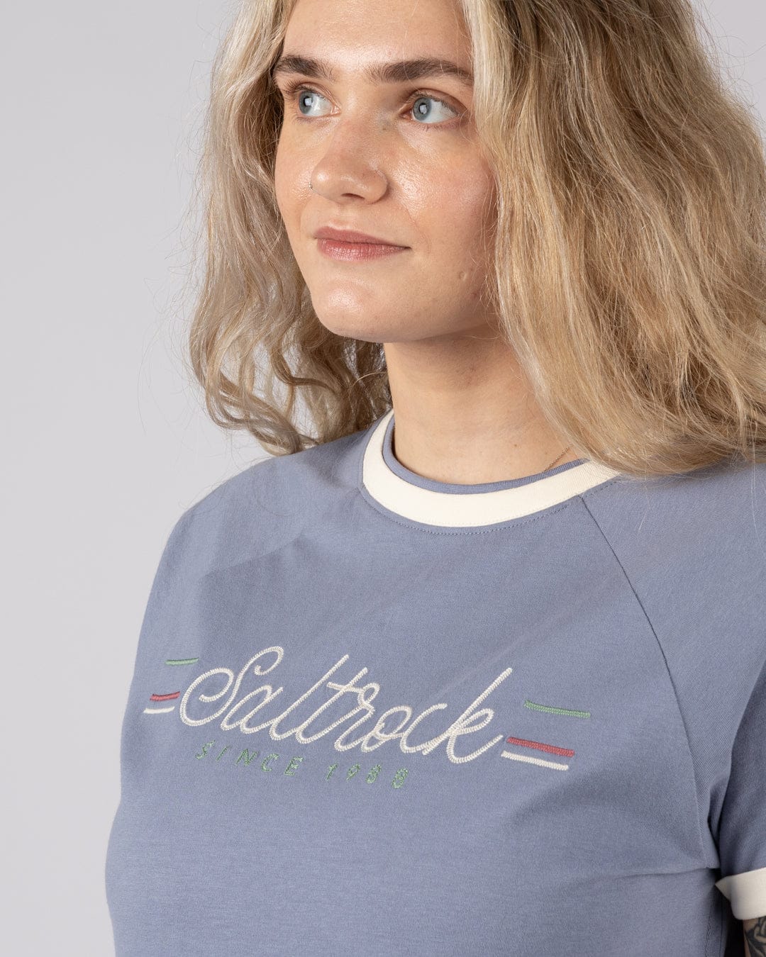 Links Womens Short Sleeve Ringer T-Shirt in Blue - Image 2