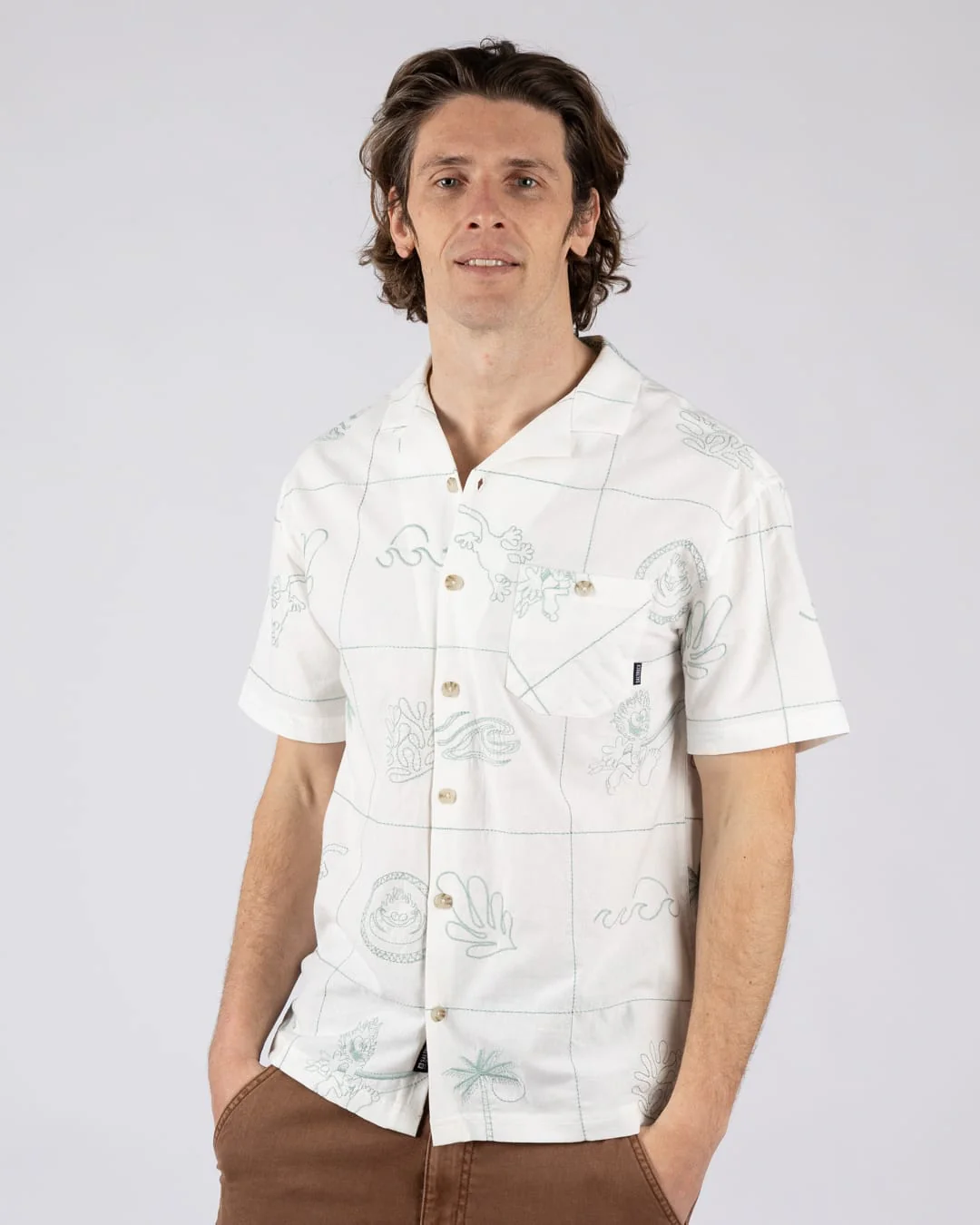 Little Creatures Mens Icon Short Sleeve Shirt in Cream - Image 4