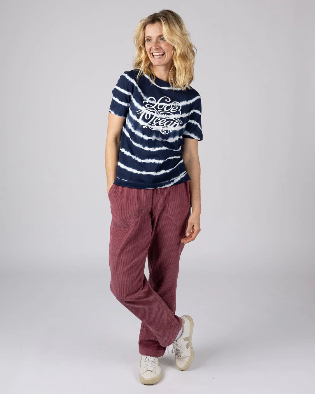 Love Your Ocean Womens Tie Dye Short Sleeve T-Shirt in Blue/White