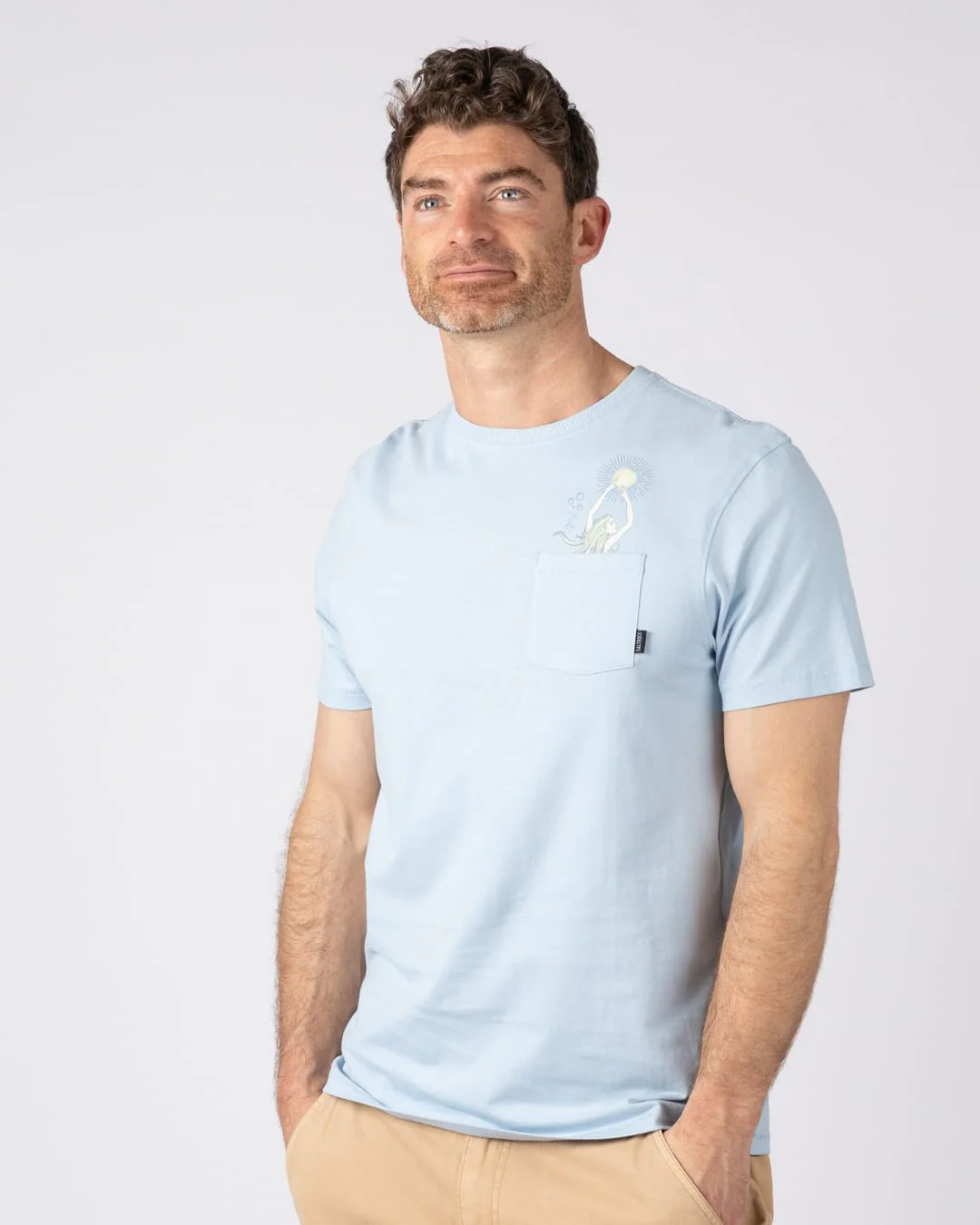 Mermaid Rise Mens Short Sleeve T-Shirt in Light Blue - Image 2