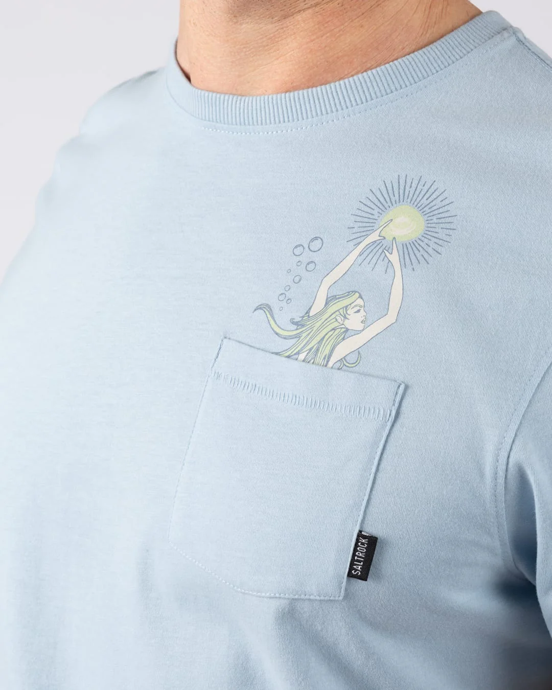 Mermaid Rise Mens Short Sleeve T-Shirt in Light Blue - Image 3