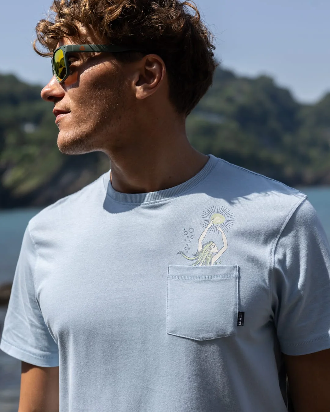 Mermaid Rise Mens Short Sleeve T-Shirt in Light Blue - Image 7