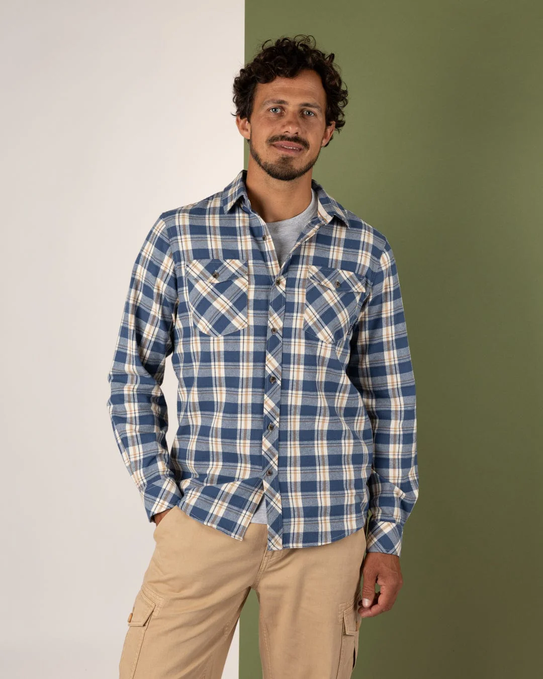 Miles Mens Flannel Shirt in Blue Check