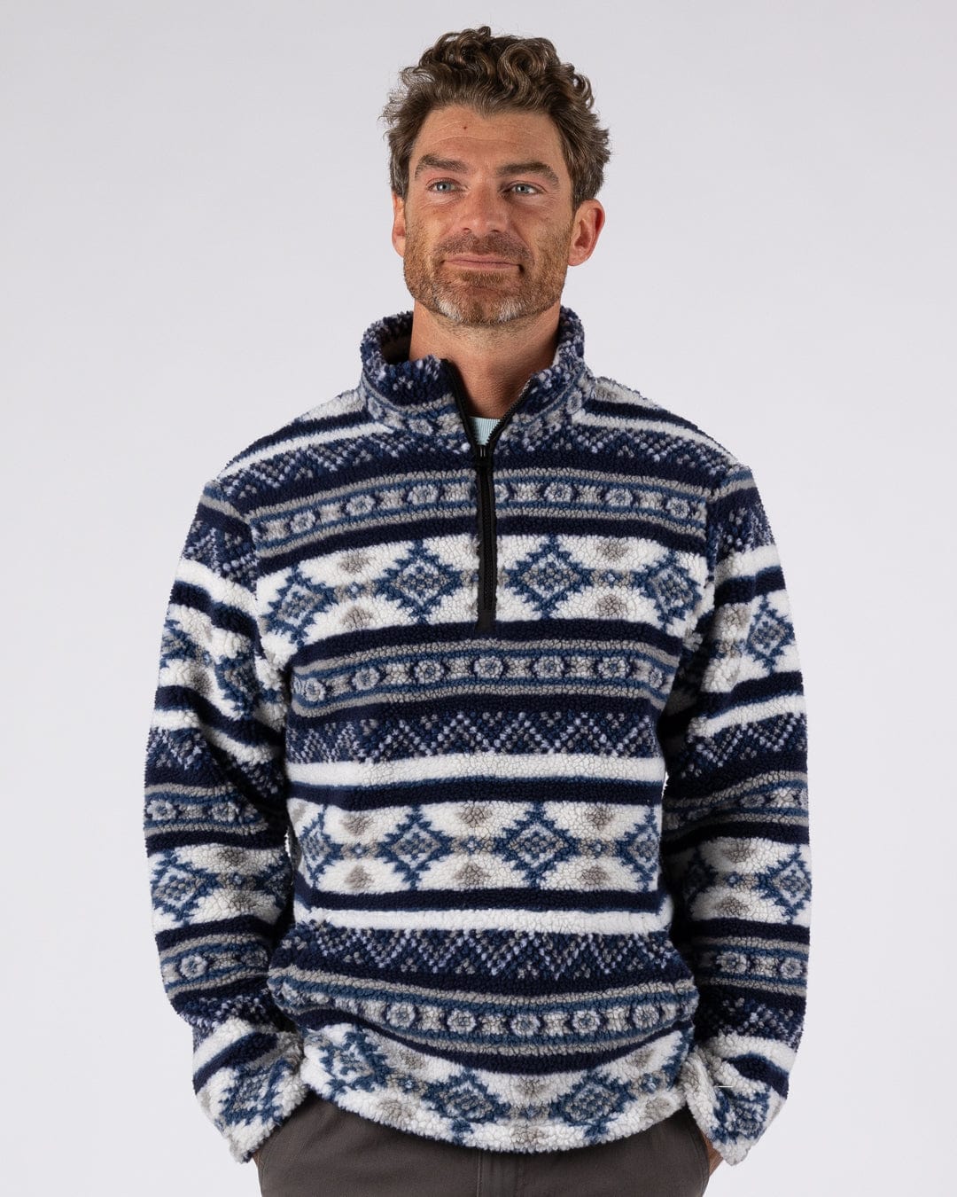 Morgan Mens 1/4 Neck Borg Fleece in Blue