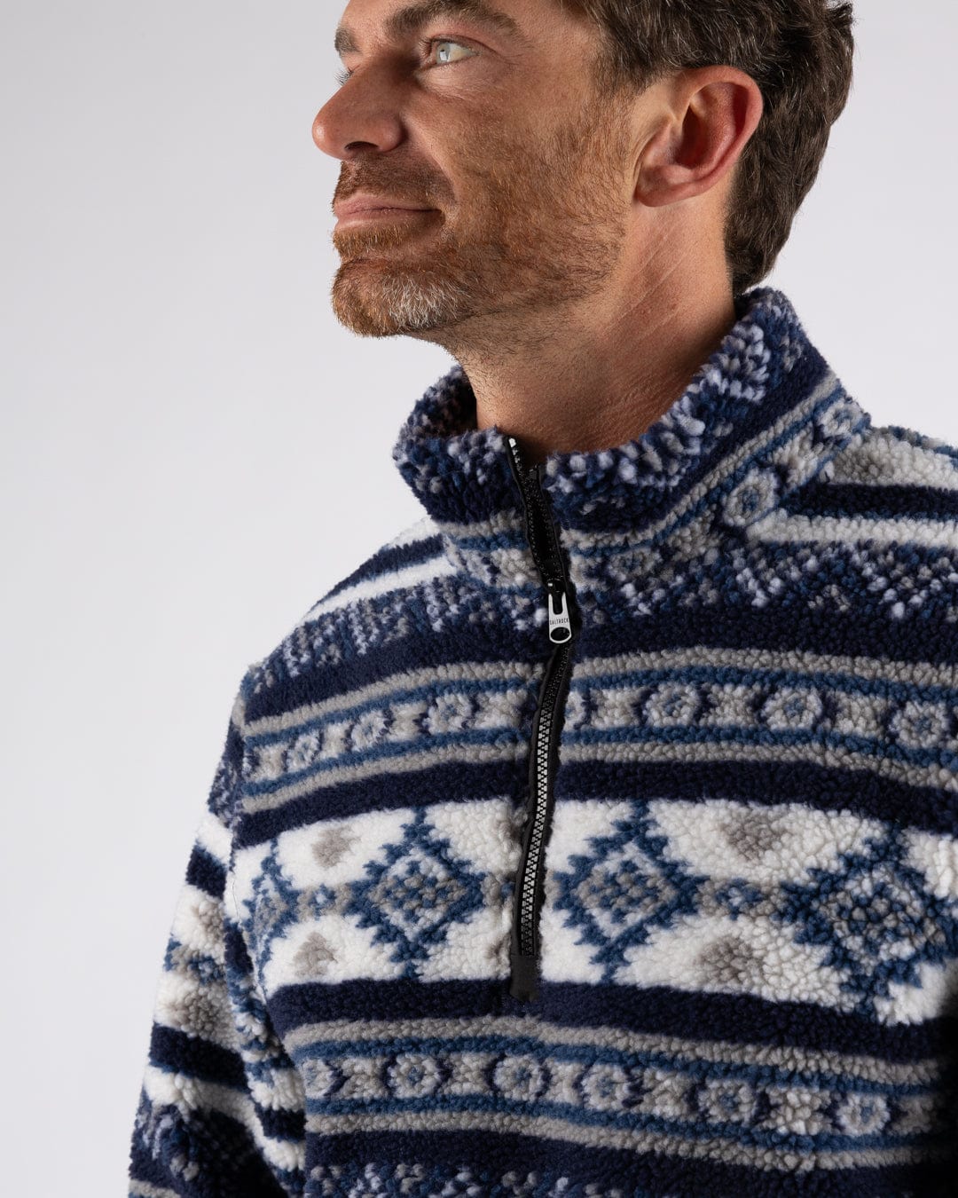 Morgan Mens 1/4 Neck Borg Fleece in Blue - Image 2