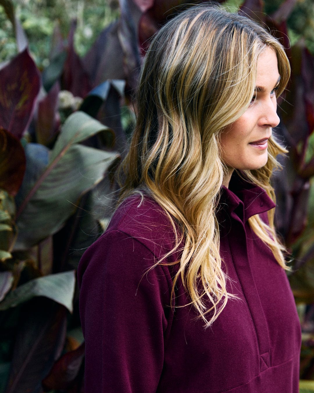 Morgan Womens 1/4 Neck Longline Fleece in Burgundy - Image 4
