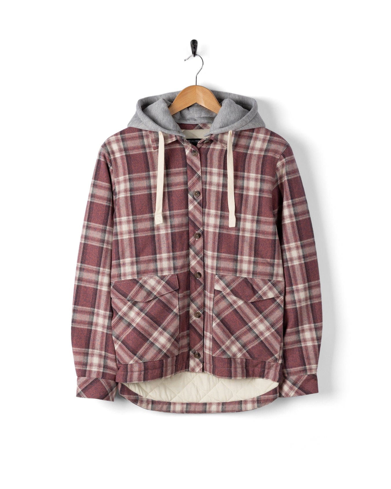 Myla Womens Hooded Check Shacket in Pink Check - Image 2