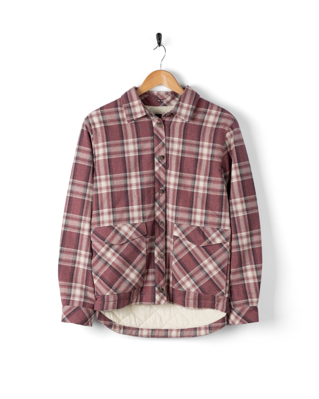 Myla Womens Hooded Check Shacket in Pink Check - Image 4