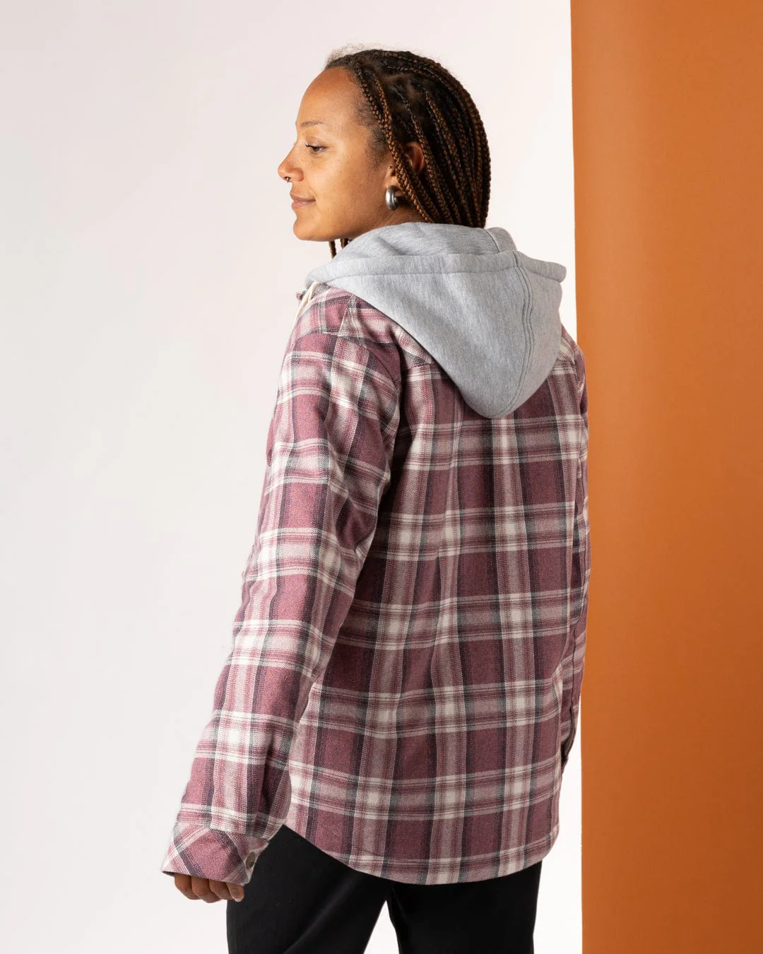 Myla Womens Hooded Check Shacket in Pink Check - Image 5