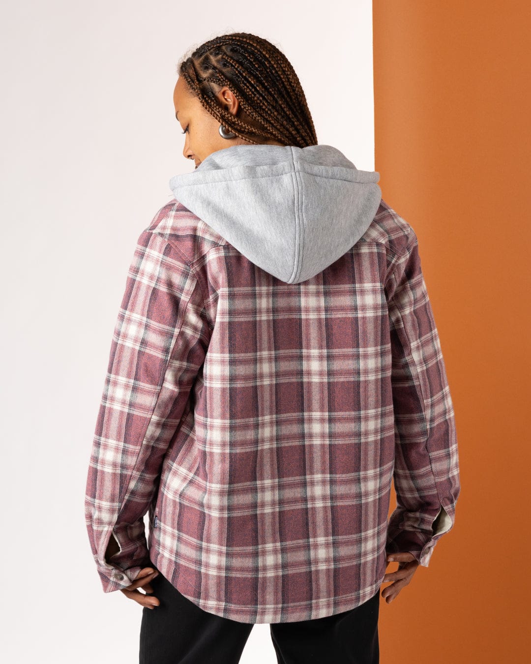Myla Womens Hooded Check Shacket in Pink Check - Image 9