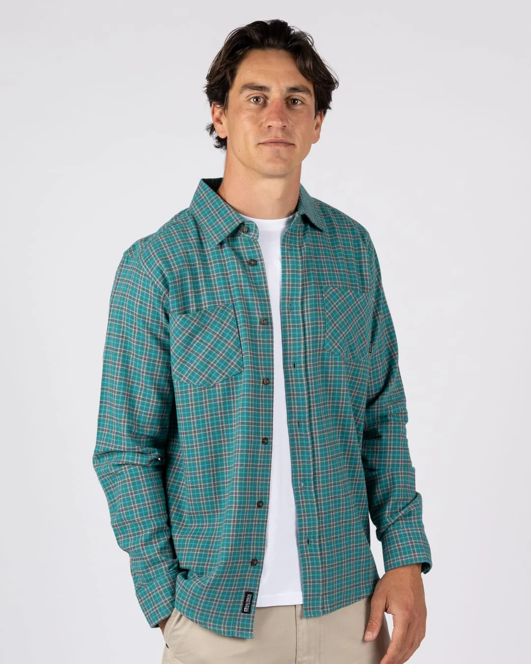 Nyjah Mens Flannel Shirt in Dark Green - Image 3