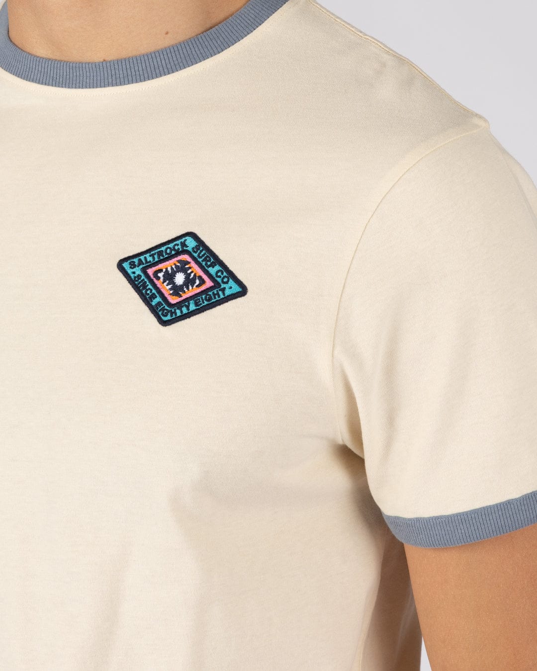 Offshore Ringer Mens Short Sleeve T-Shirt in Cream - Image 2