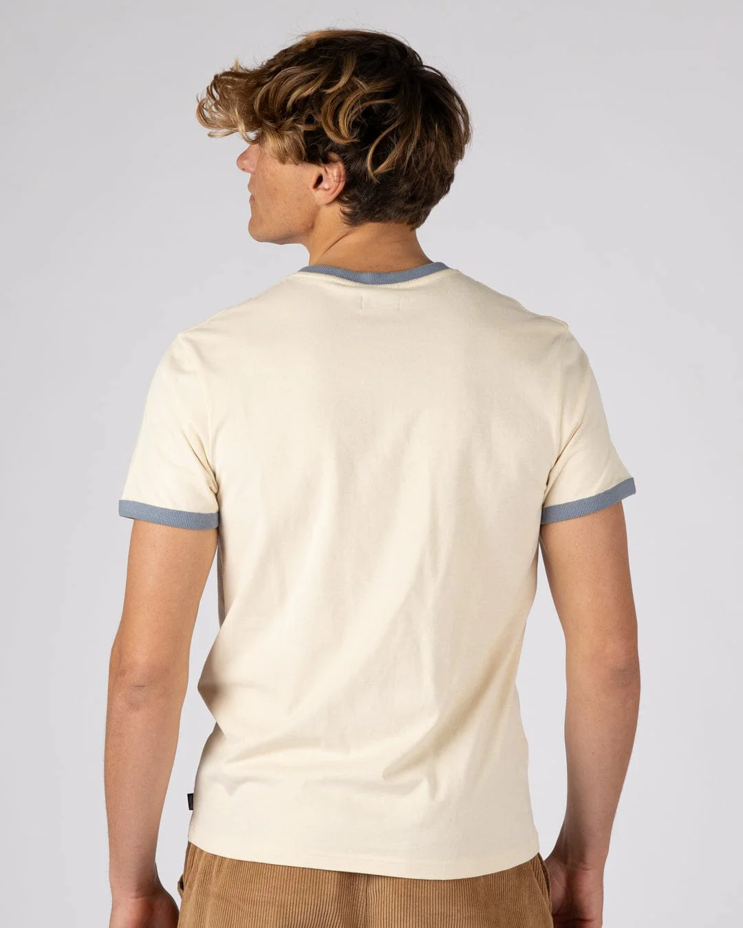 Offshore Ringer Mens Short Sleeve T-Shirt in Cream - Image 4