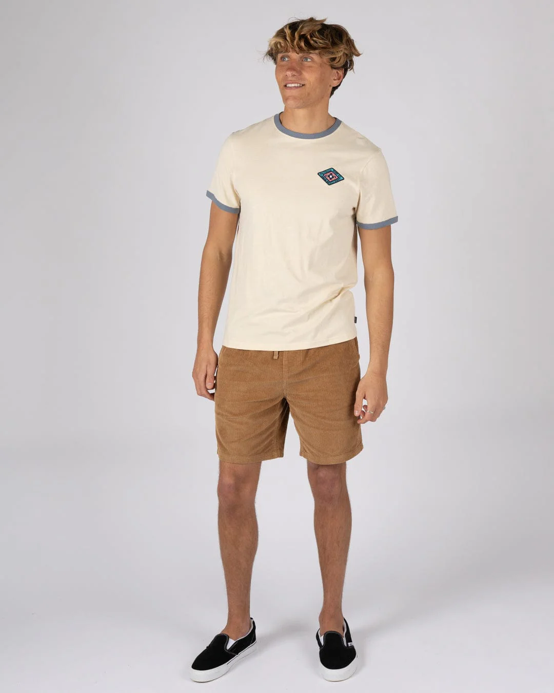 Offshore Ringer Mens Short Sleeve T-Shirt in Cream - Image 5
