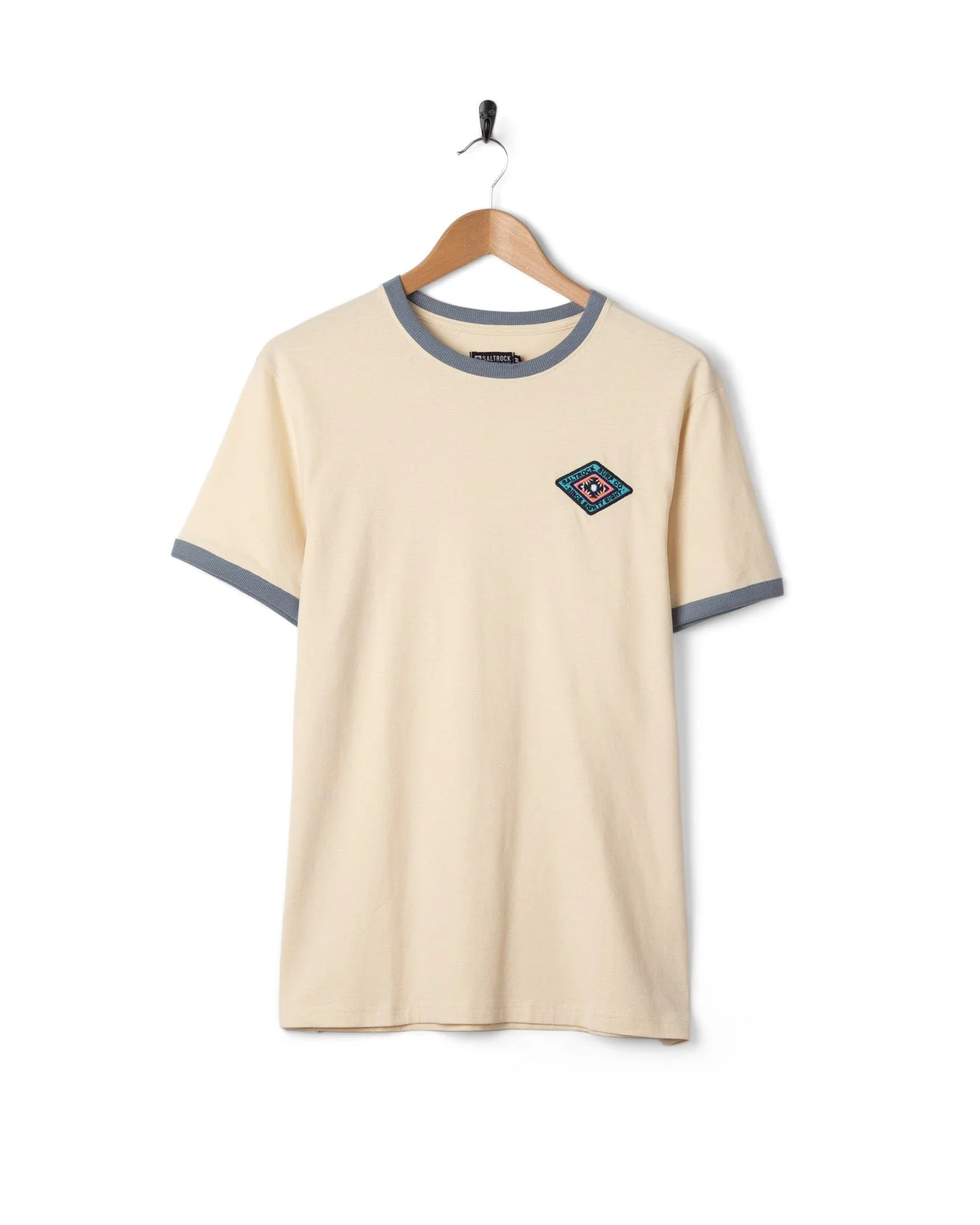 Offshore Ringer Mens Short Sleeve T-Shirt in Cream - Image 6