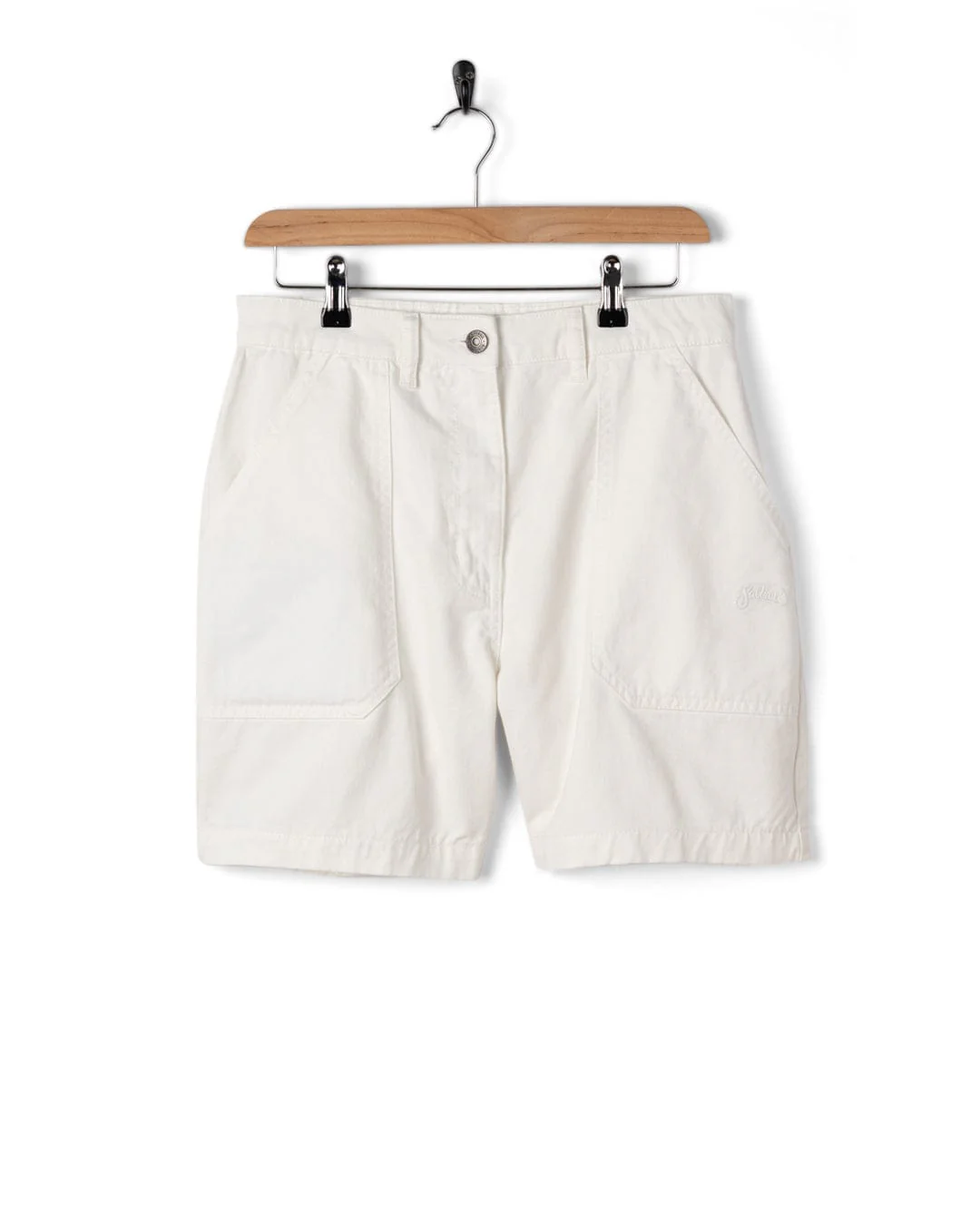 Ogden Womens Longline Chino Shorts in White - Image 3