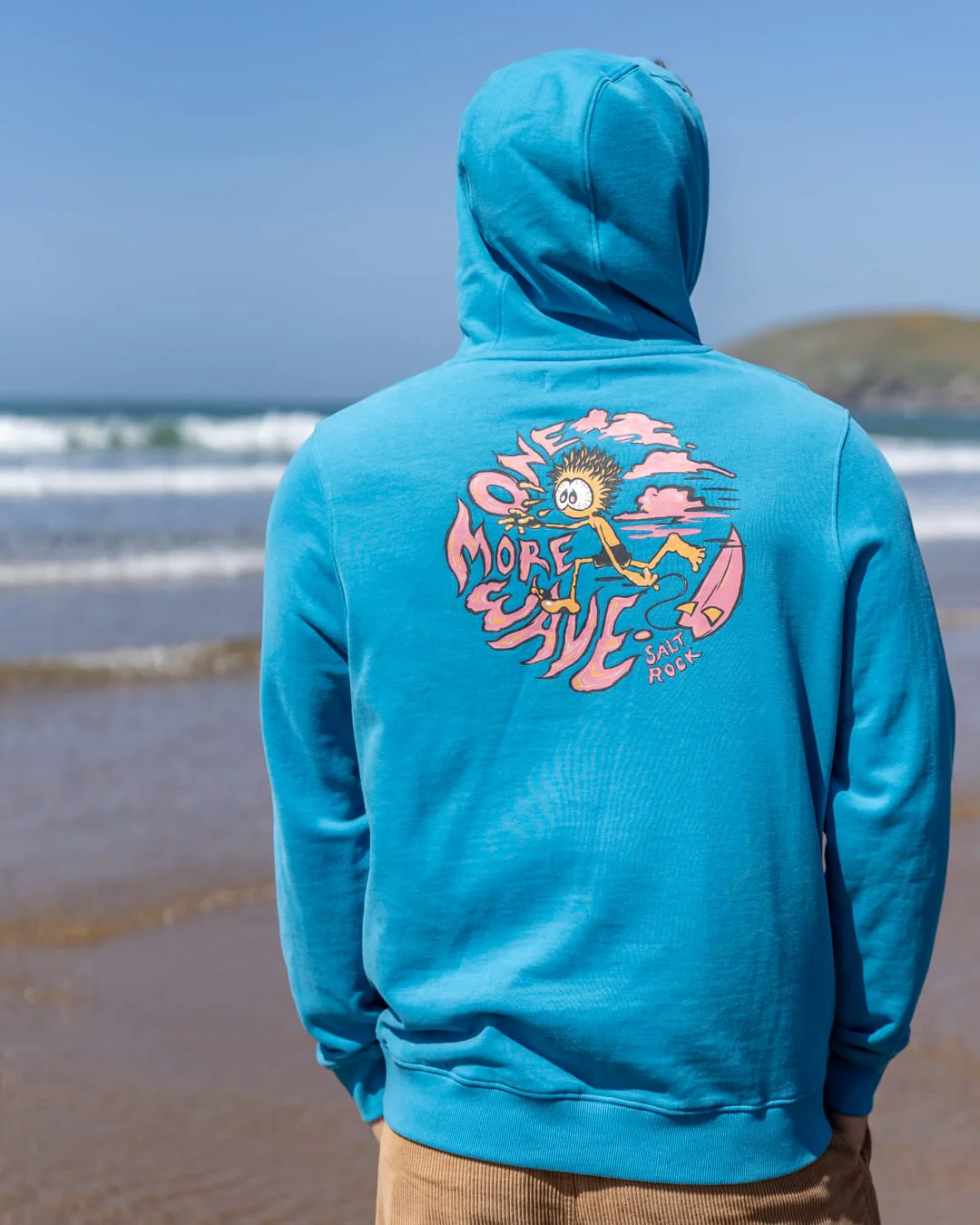 One More Wave Mens Pop Hoodie in Bright Blue - Image 4