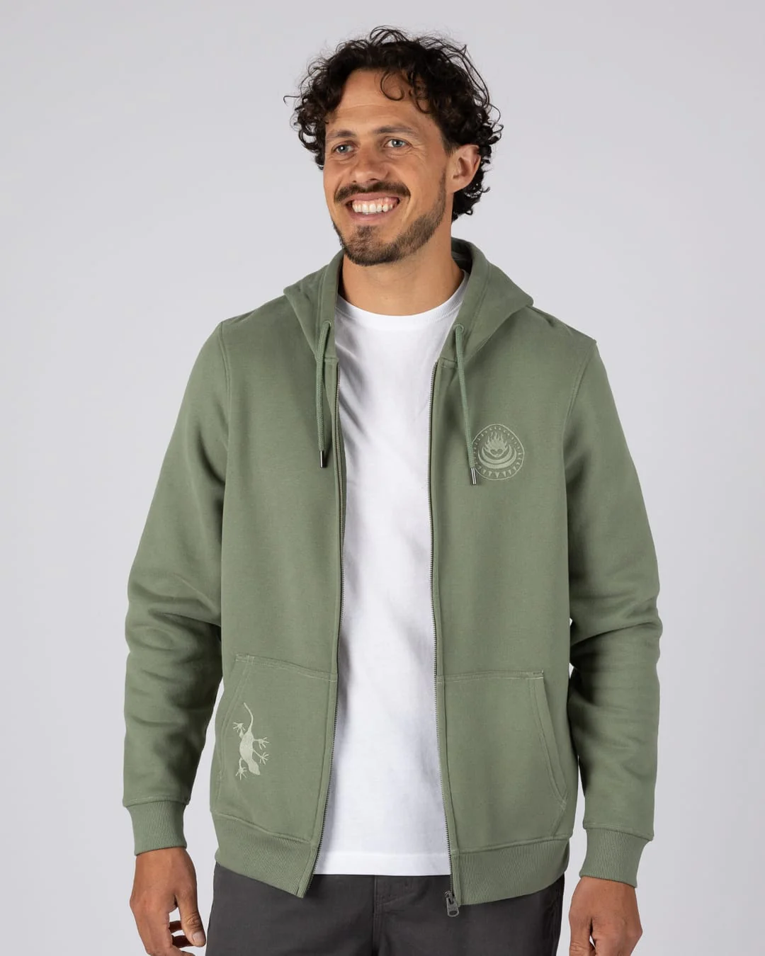 Origin Gecko Mens Zip Through Hoodie in Green - Image 2
