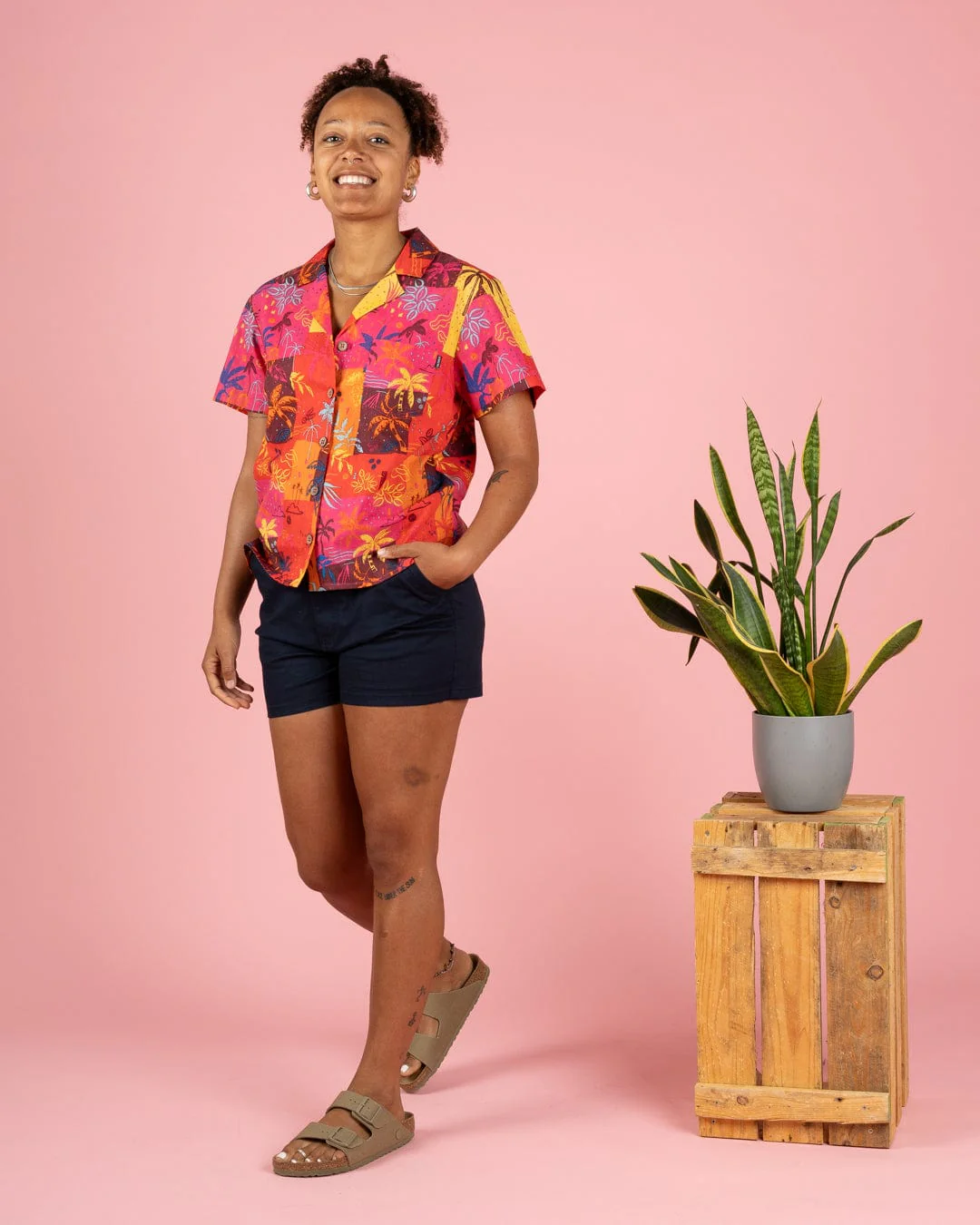 Palm Block Womens Short Sleeve Shirt in Multi - Image 3