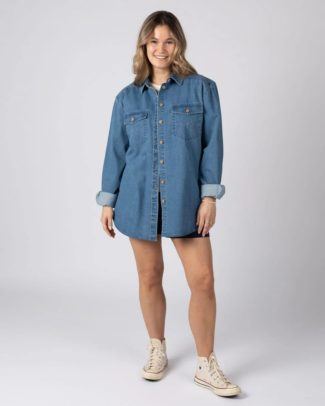 Pernrose Womens Denim Shirt in Blue - Image 4