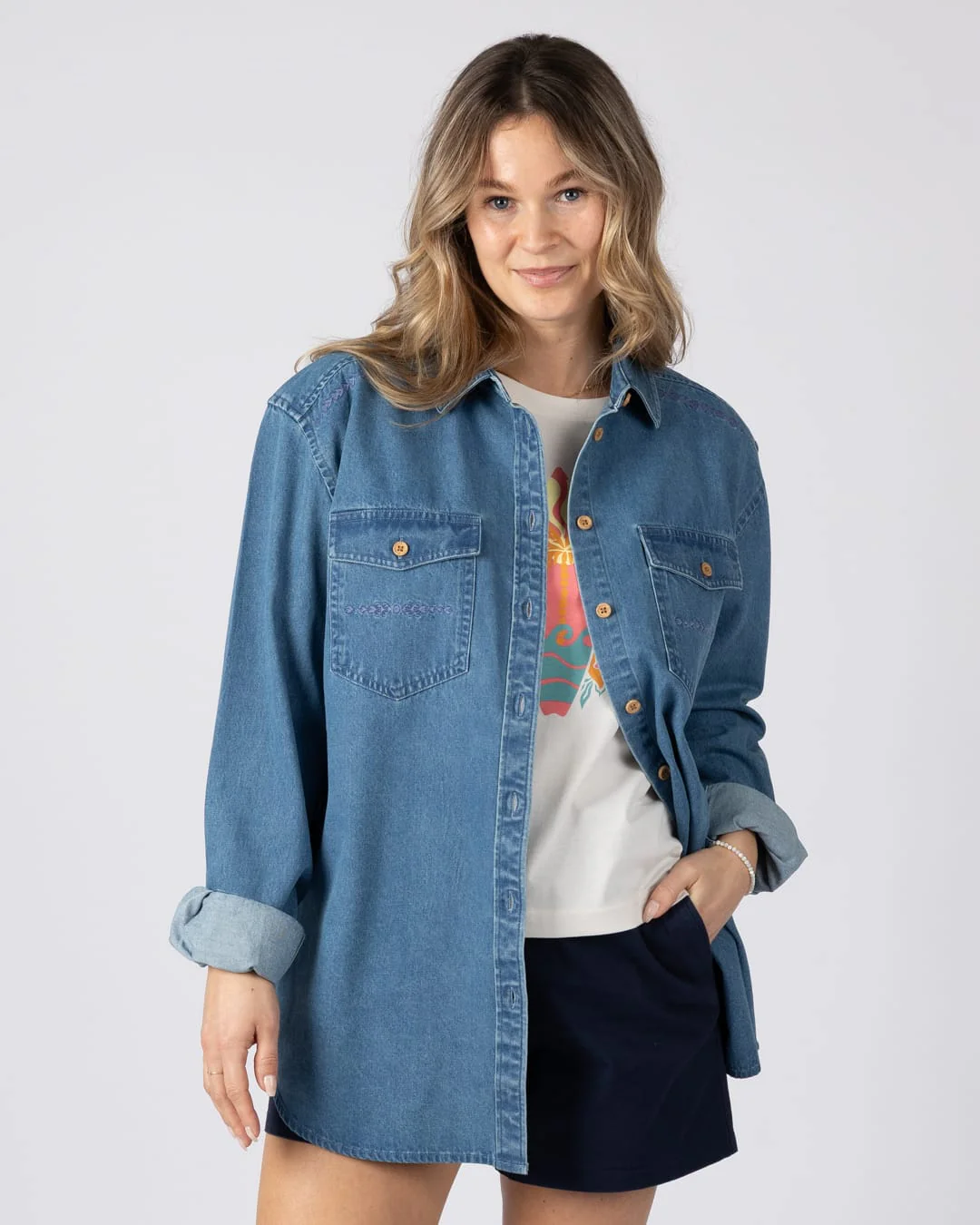 Pernrose Womens Denim Shirt in Blue - Image 5