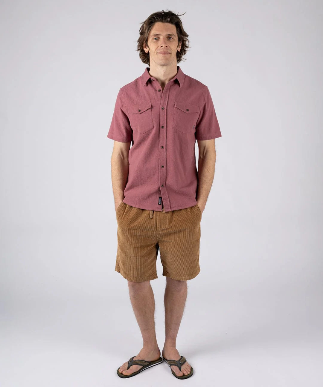 Polperro Mens Short Sleeve Shirt in Dark Pink - Image 5