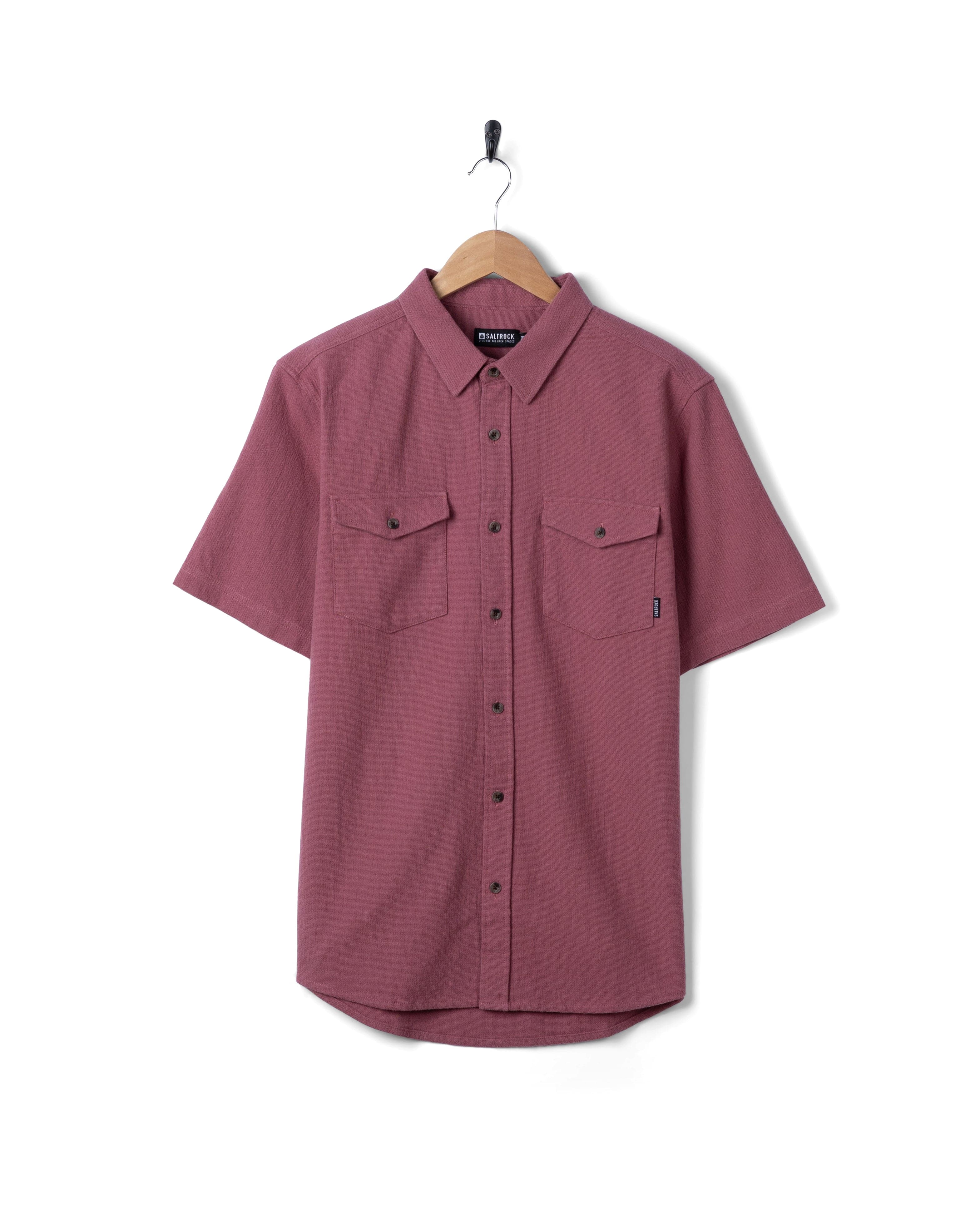 Polperro Mens Short Sleeve Shirt in Dark Pink - Image 6