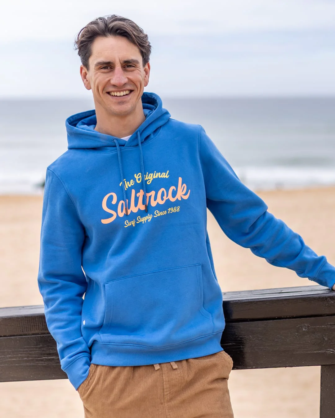 Postcard Bloc Pop Mens Hoodie in Bright Blue