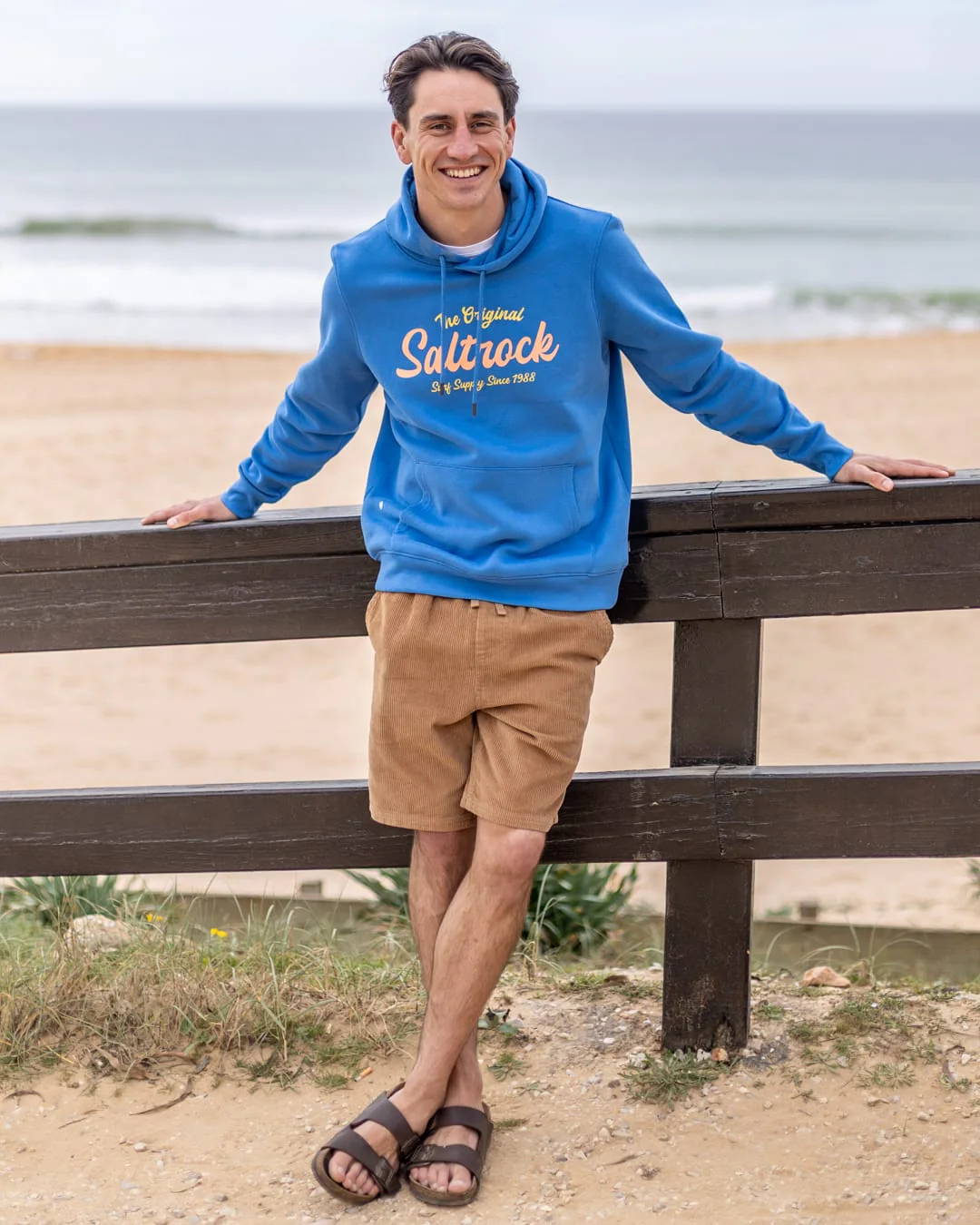 Postcard Bloc Pop Mens Hoodie in Bright Blue - Image 2