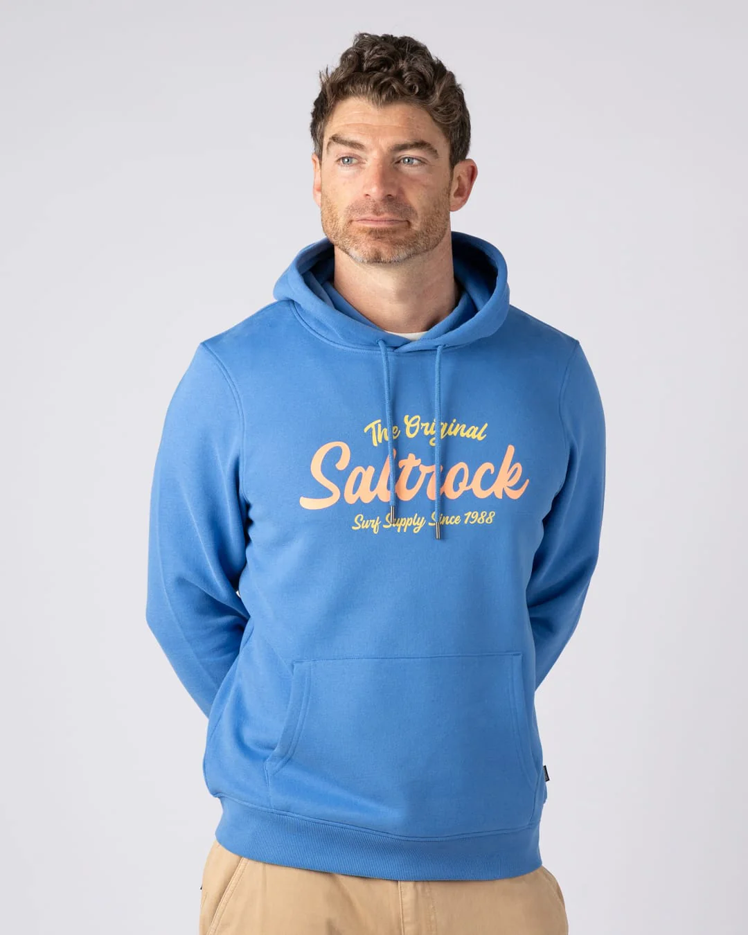 Postcard Bloc Pop Mens Hoodie in Bright Blue - Image 3