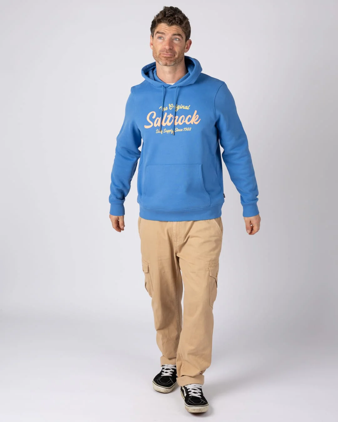 Postcard Bloc Pop Mens Hoodie in Bright Blue - Image 6