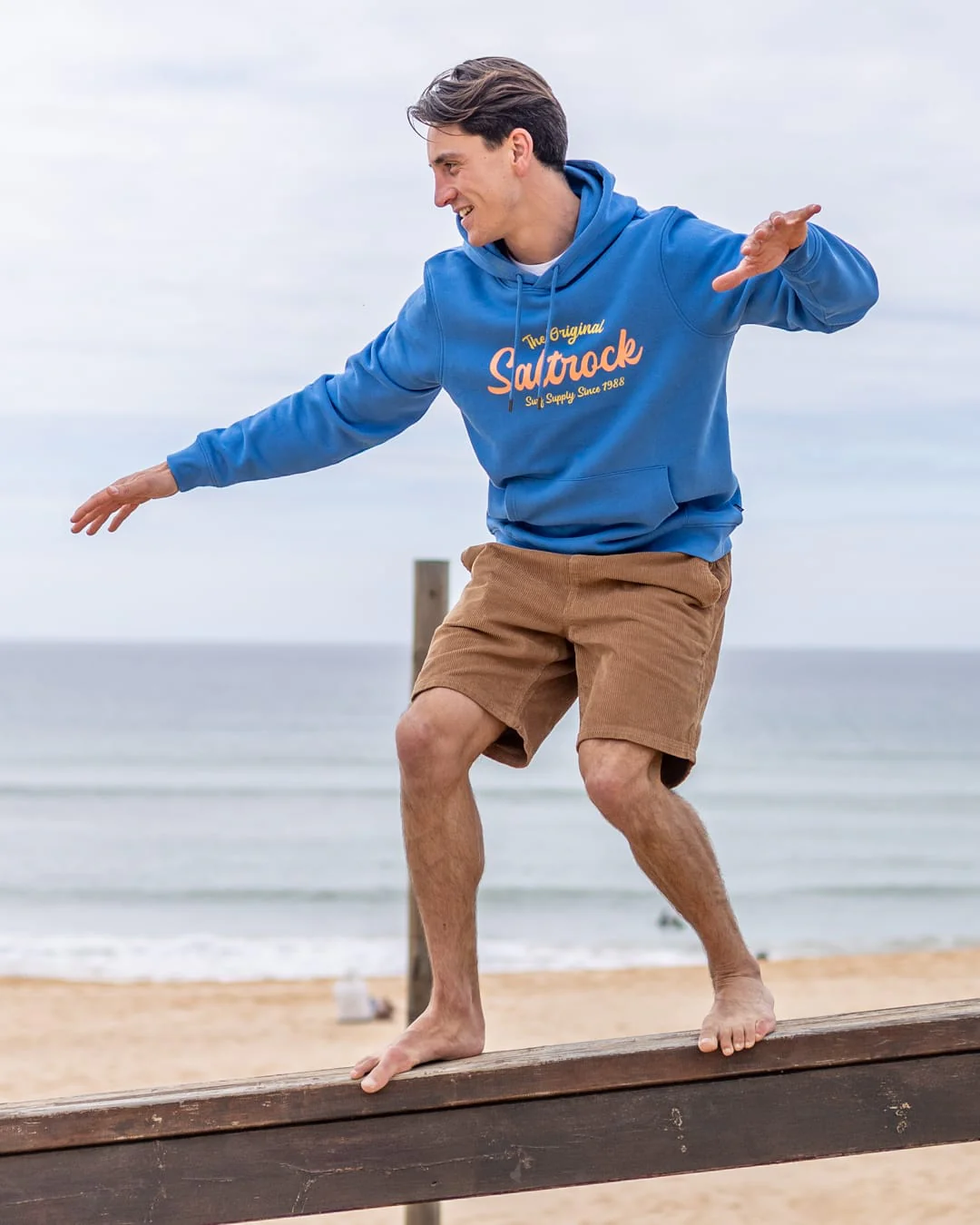 Postcard Bloc Pop Mens Hoodie in Bright Blue - Image 7