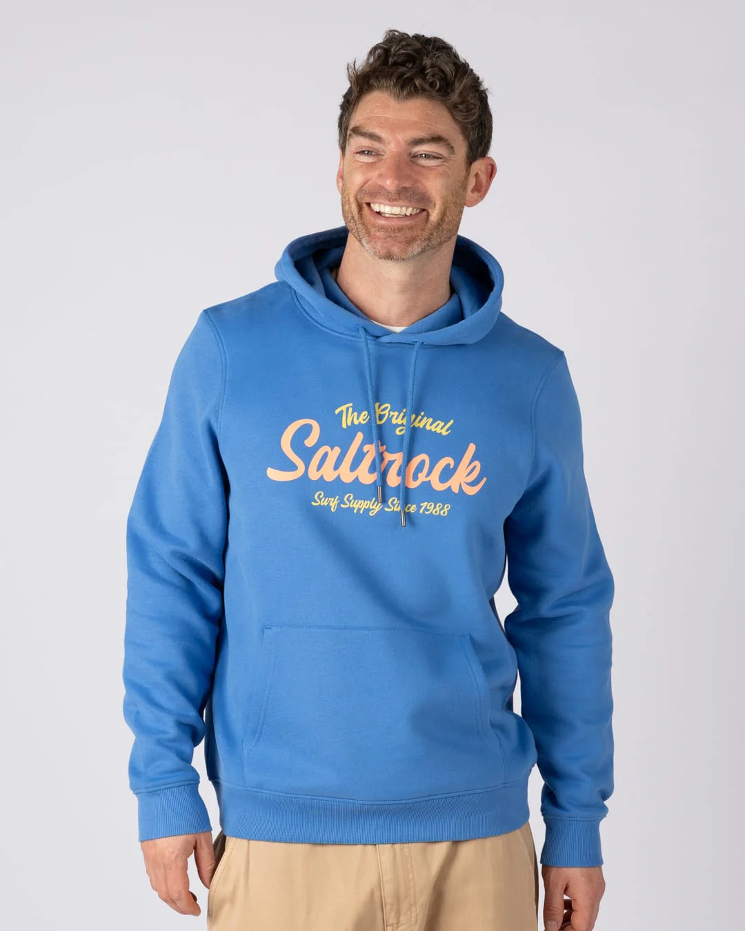 Postcard Bloc Pop Mens Hoodie in Bright Blue - Image 8