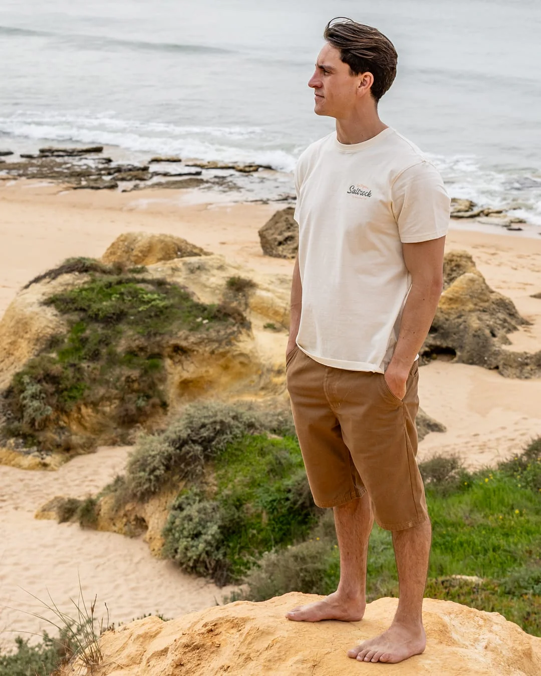Postcard Mens Short Sleeve T-Shirt in Cream - Image 2