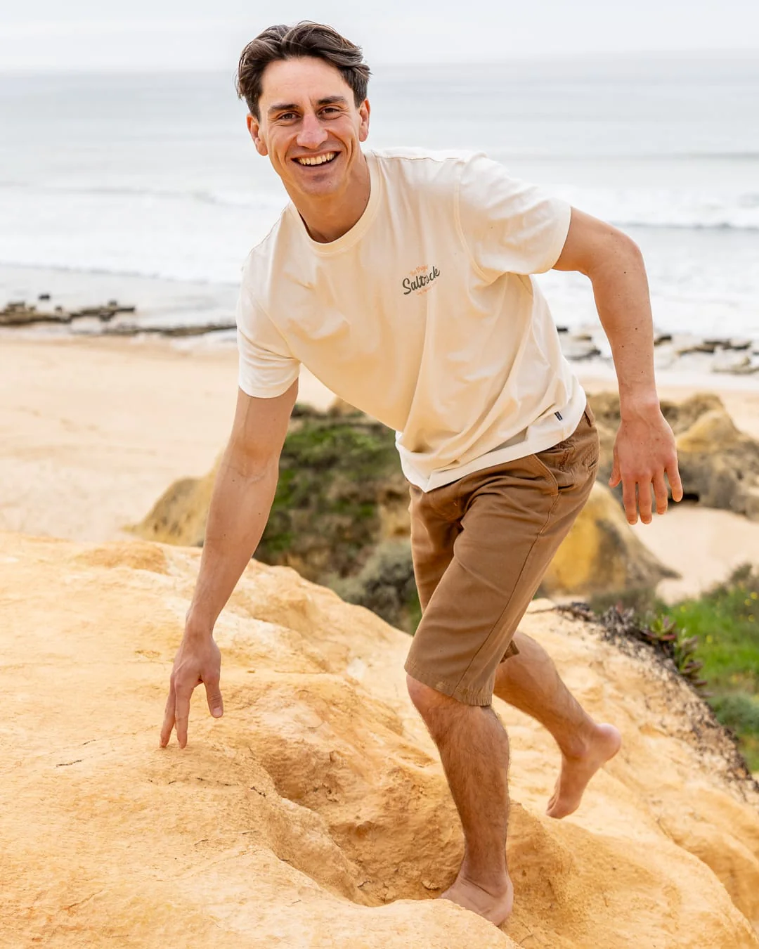 Postcard Mens Short Sleeve T-Shirt in Cream - Image 3