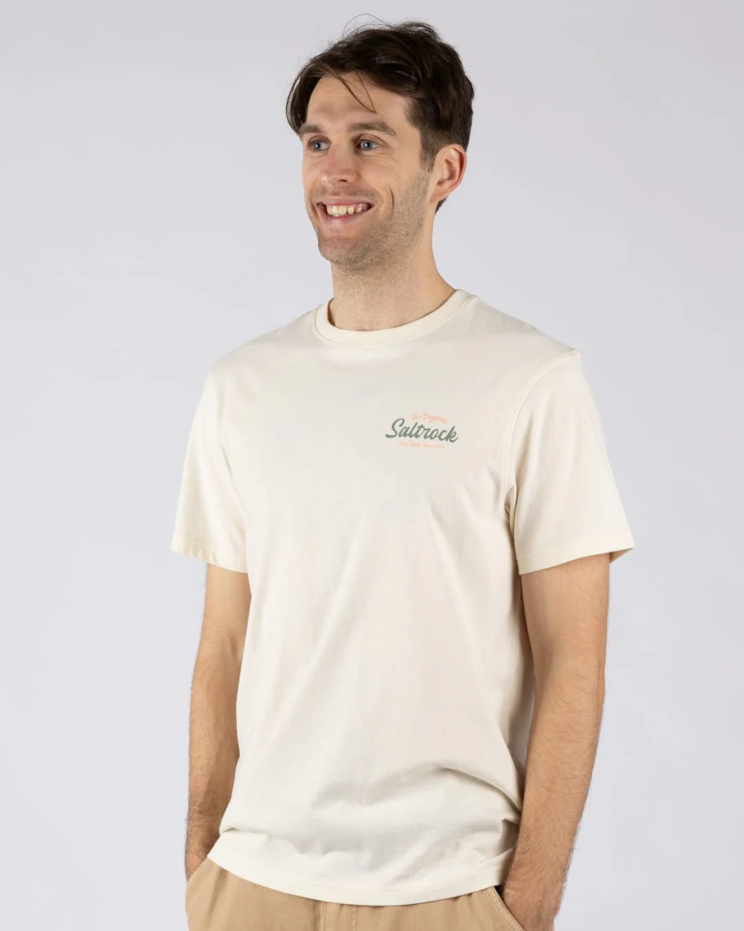 Postcard Mens Short Sleeve T-Shirt in Cream - Image 5