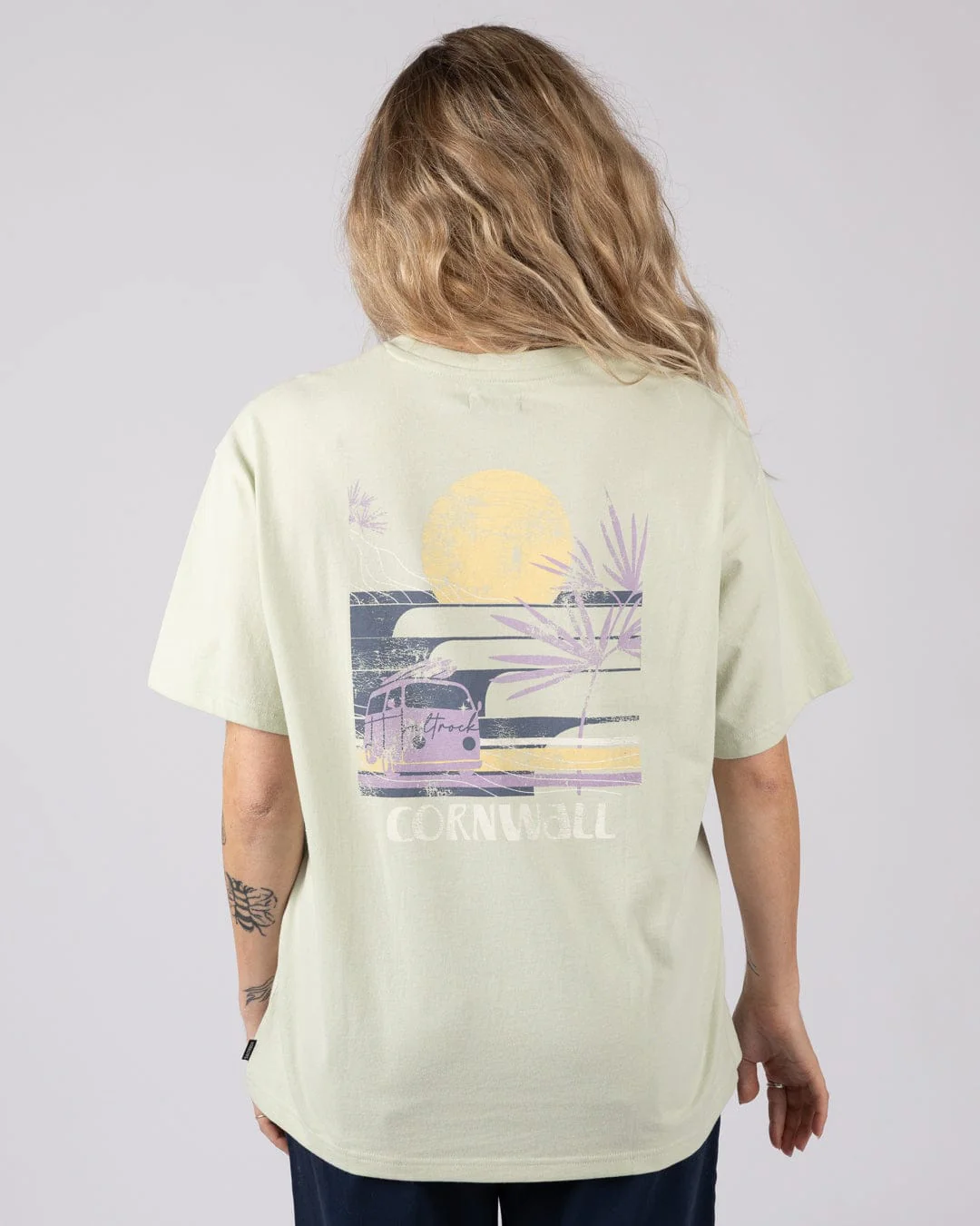 Poster Location Cornwall Womens Oversized Short Sleeve T-Shirt in Light Green