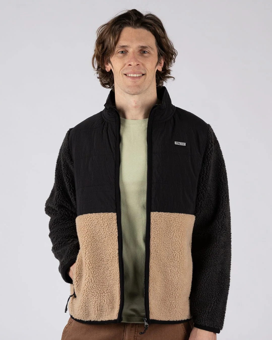 Rafe Mens Zip Fleece in Black/Beige