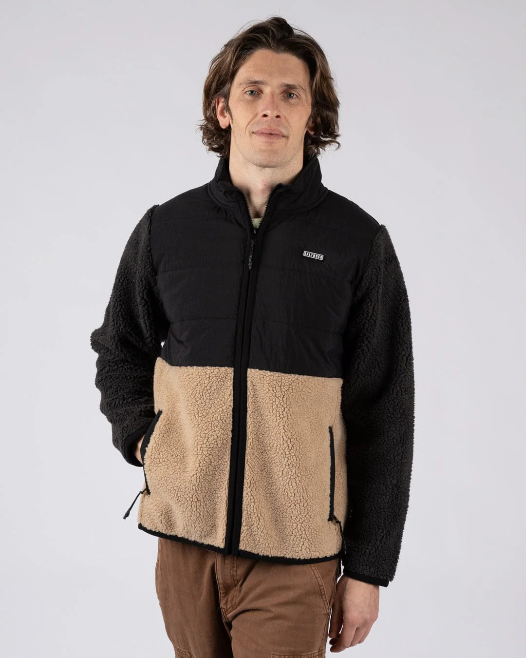 Rafe Mens Zip Fleece in Black/Beige - Image 10