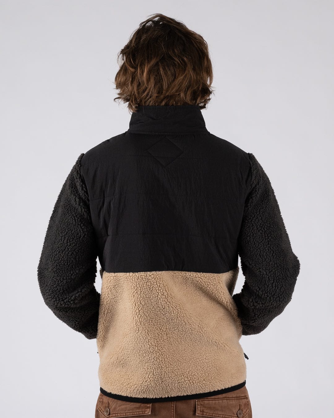 Rafe Mens Zip Fleece in Black/Beige - Image 11