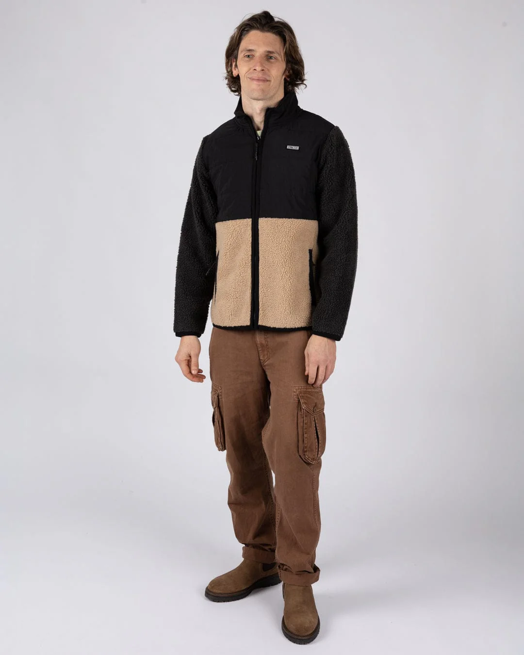 Rafe Mens Zip Fleece in Black/Beige - Image 14