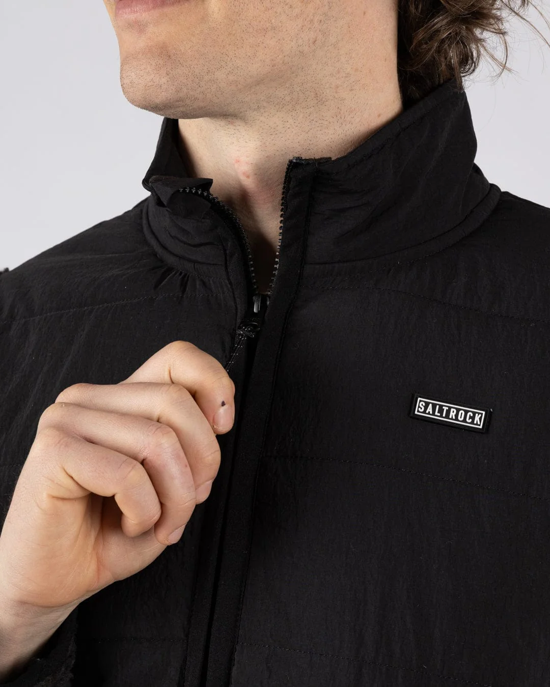 Rafe Mens Zip Fleece in Black/Beige - Image 8