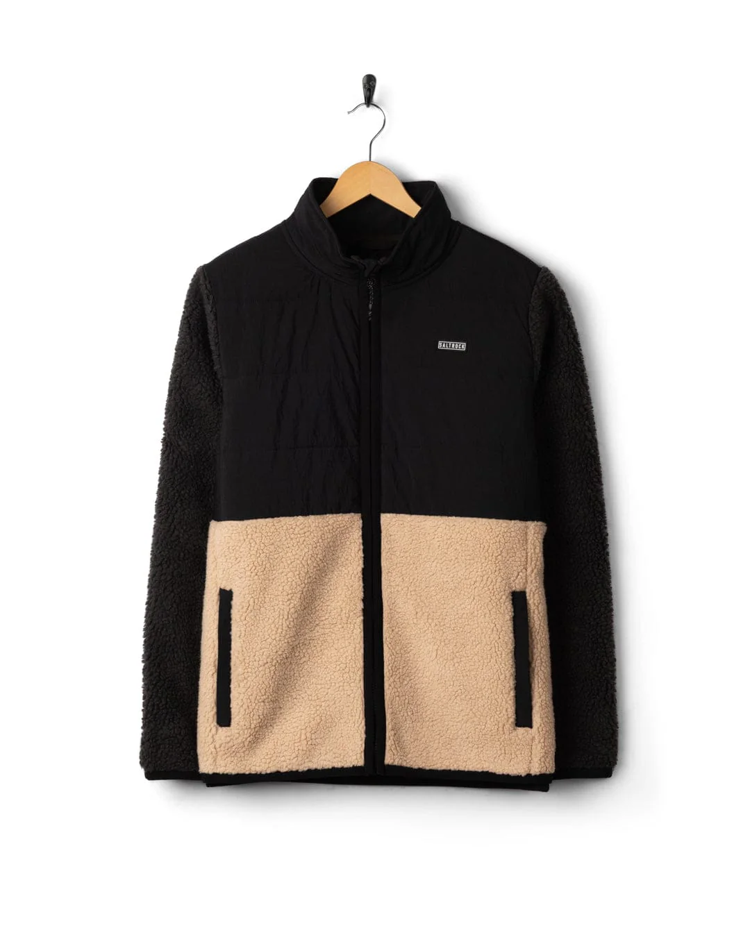 Rafe Mens Zip Fleece in Black/Beige - Image 9