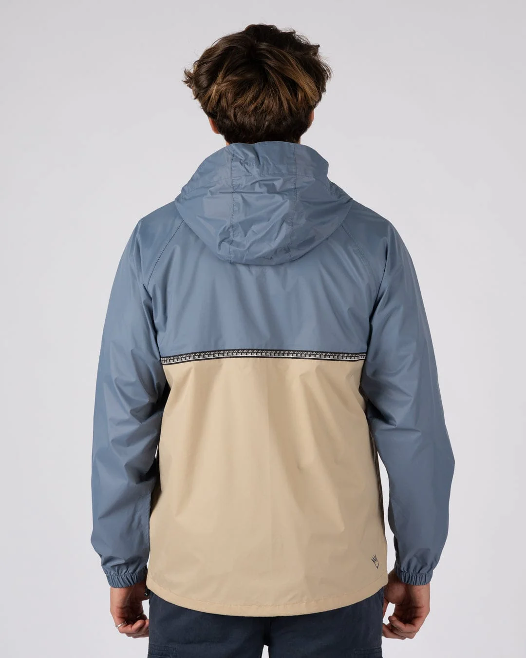 Rainer Tribal Mens Waterproof Packable Rain Jacket in Blue/Beige - Image 3